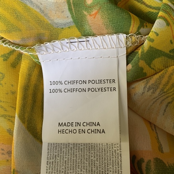 ULA Beaded Tunic Top Floral Print Yellow Green Cover Up Medium - Picture 5 of 5